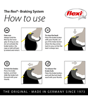 Flexi - Giant Neon Tape Dog Lead, 8m Tape, Soft Grip – Large Dogs up to 50kg usage instructions for braking system.