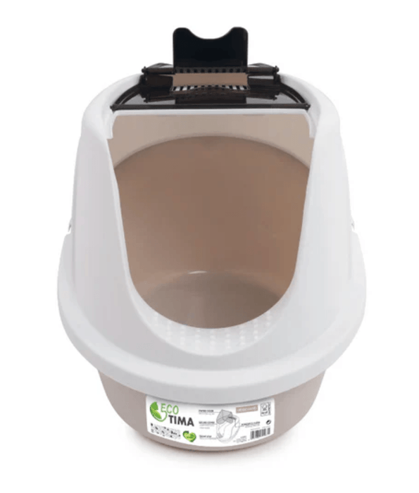 M-Pets - ECO TIMA Covered Cat Litter Box, Recycled Plastic, Odour Filter & Swing Door, Desert Sand - 60 x 45 x 42 cm
