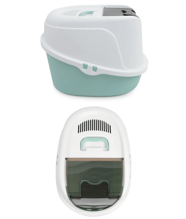 M-Pets - ECO TIMA Covered Cat Litter Box, Recycled Plastic, Odour Filter & Swing Door, Sea Green - 60 x 45 x 42 cm