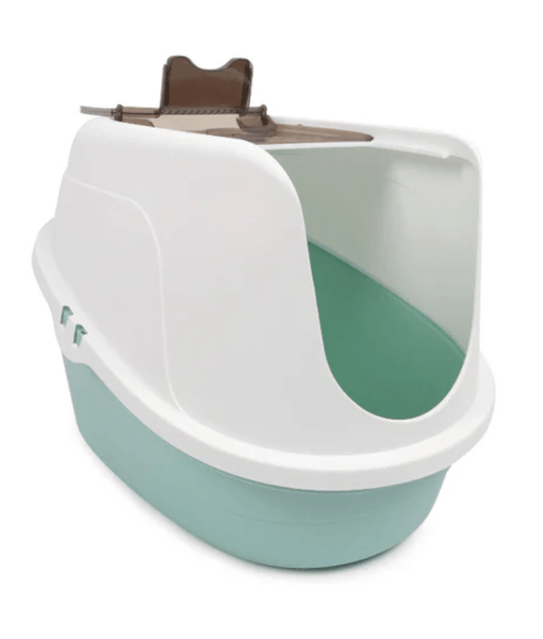 M-Pets - ECO TIMA Covered Cat Litter Box, Recycled Plastic, Odour Filter & Swing Door, Sea Green - 60 x 45 x 42 cm