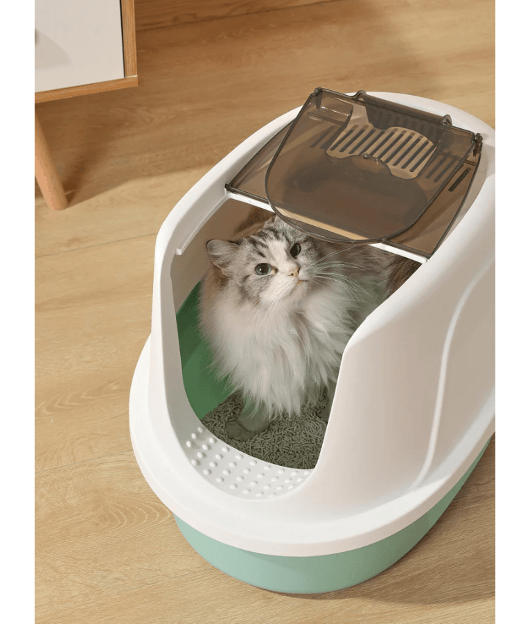 M-Pets - ECO TIMA Covered Cat Litter Box, Recycled Plastic, Odour Filter & Swing Door, Ocean Blue - 60 x 45 x 42 cm