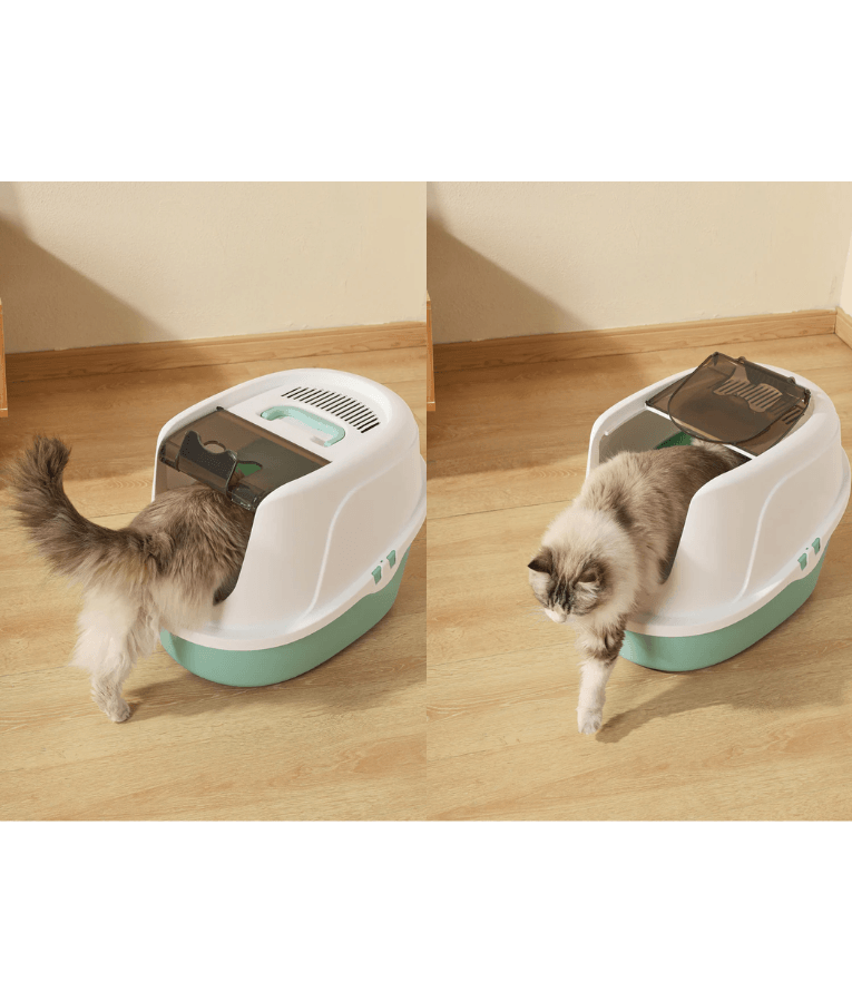 M-Pets - ECO TIMA Covered Cat Litter Box, Recycled Plastic, Odour Filter & Swing Door, Ocean Blue - 60 x 45 x 42 cm