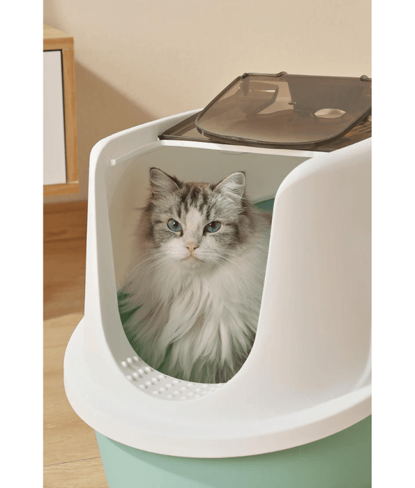 M-Pets - ECO TIMA Covered Cat Litter Box, Recycled Plastic, Odour Filter & Swing Door, Ocean Blue - 60 x 45 x 42 cm