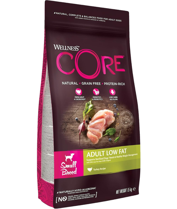 Wellness CORE - Small Breed, Adult Dry Dog Food, With Turkey, Low Fat, Grain-Free, Protein-Rich - 1.5kg