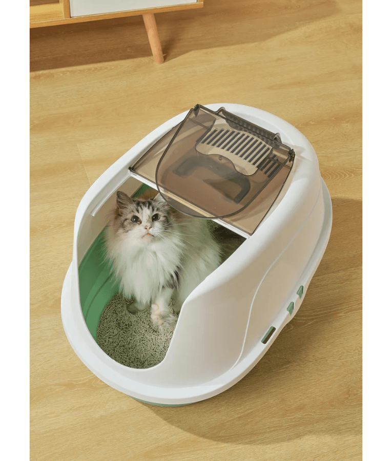 M-Pets - ECO TIMA Covered Cat Litter Box, Recycled Plastic, Odour Filter & Swing Door, Ocean Blue - 60 x 45 x 42 cm