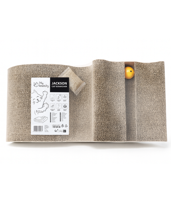 M-Pets - My Scratchy Jackson Cat Scratcher – Cardboard Lounger with Catnip & Toy Balls 47 × 25 × 19 cm