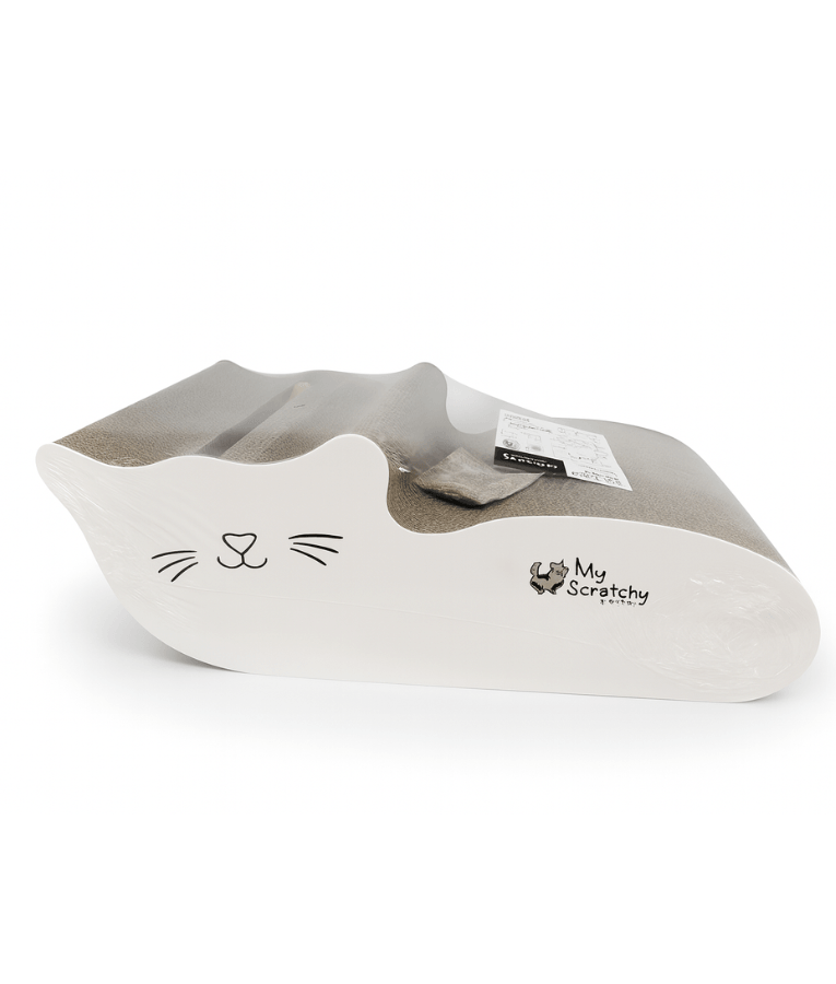 M-Pets - My Scratchy White Jackson Cat Scratcher, Cardboard Lounger with Catnip & Toy Balls - 47 × 25 × 19 cm