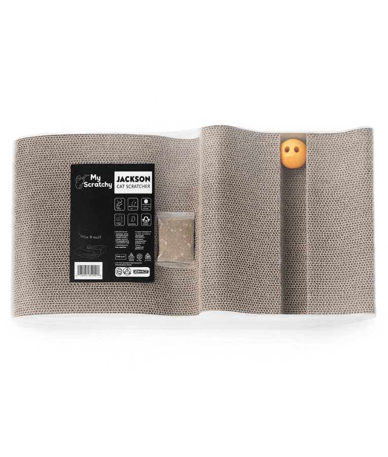 M-Pets - My Scratchy Black Jackson Cat Scratcher, Cardboard Lounger with Catnip & Toy Balls - 47 × 25 × 19 cm