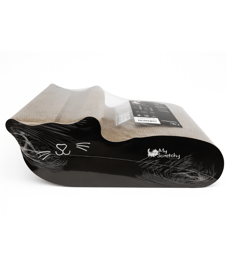 M-Pets - My Scratchy Black Jackson Cat Scratcher, Cardboard Lounger with Catnip & Toy Balls - 47 × 25 × 19 cm