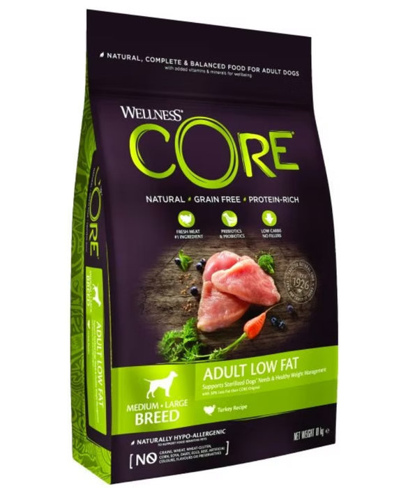 Wellness CORE - Low Fat Adult Dry Dog Food for Medium Breeds, With Turkey - 1.8 kg