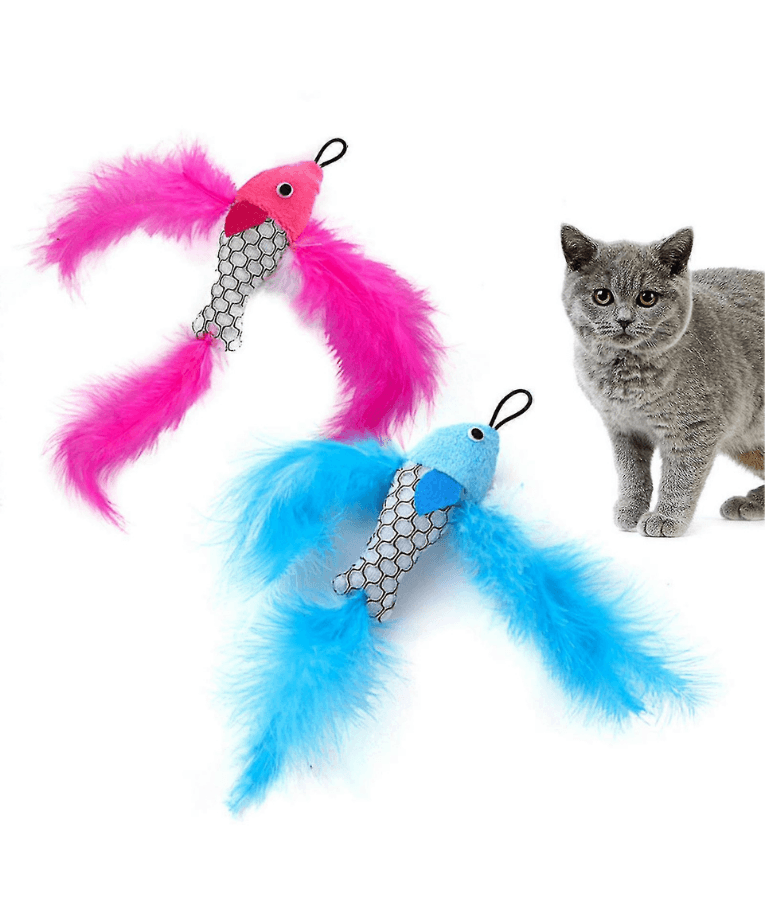 Pet Interest - Sea Fish Replacement Plush Cat Toy with Silvervine & Bell, Feathered Cat Toy