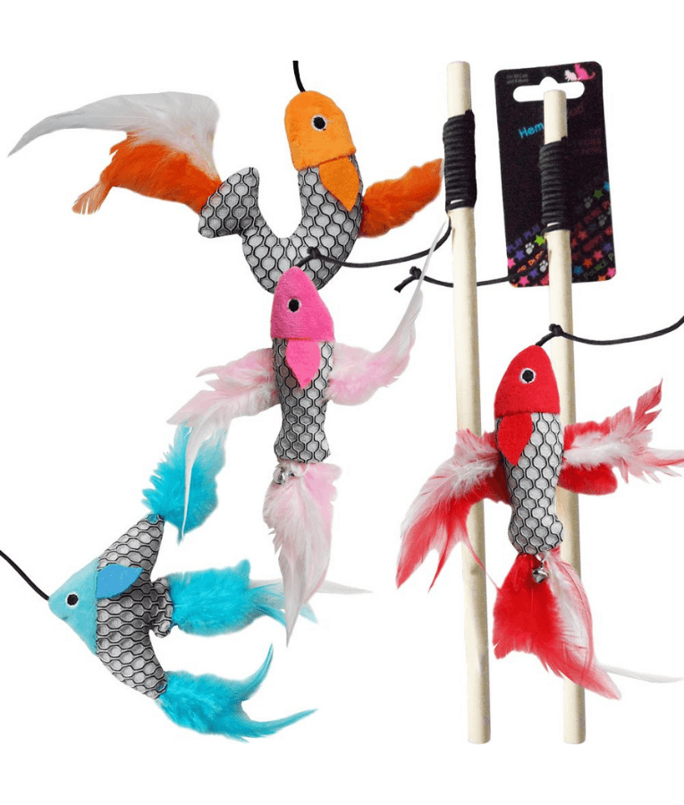 Pet Interest - Sea Fish Replacement Plush Cat Toy with Silvervine & Bell, Feathered Cat Toy