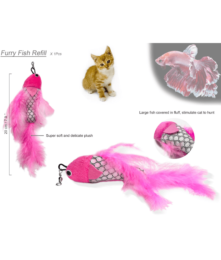 Pet Interest - Sea Fish Replacement Plush Cat Toy with Silvervine & Bell, Feathered Cat Toy