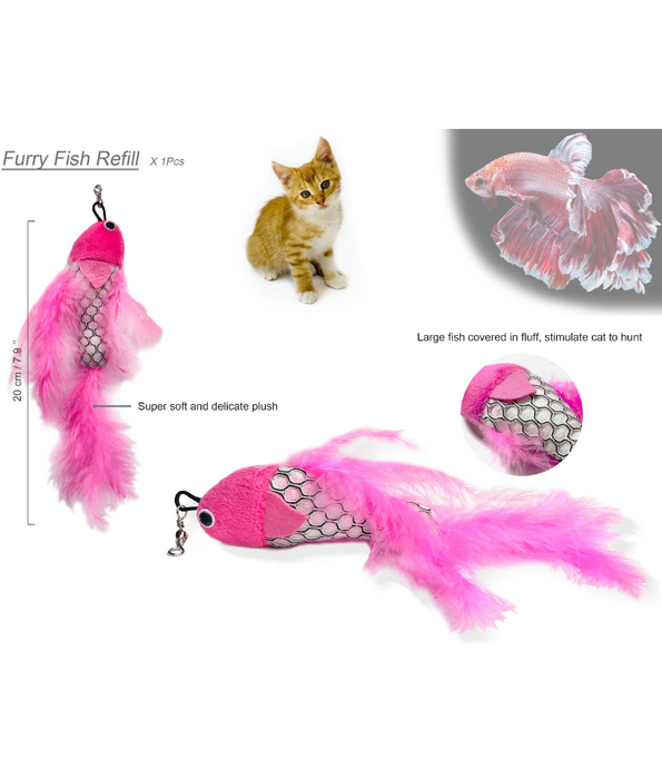 Pet Interest - Sea Fish Replacement Plush Cat Toy with Silvervine & Bell, Feathered Cat Toy