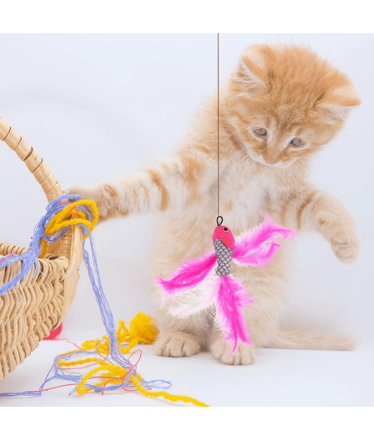 Pet Interest - Sea Fish Replacement Plush Cat Toy with Silvervine & Bell, Feathered Cat Toy