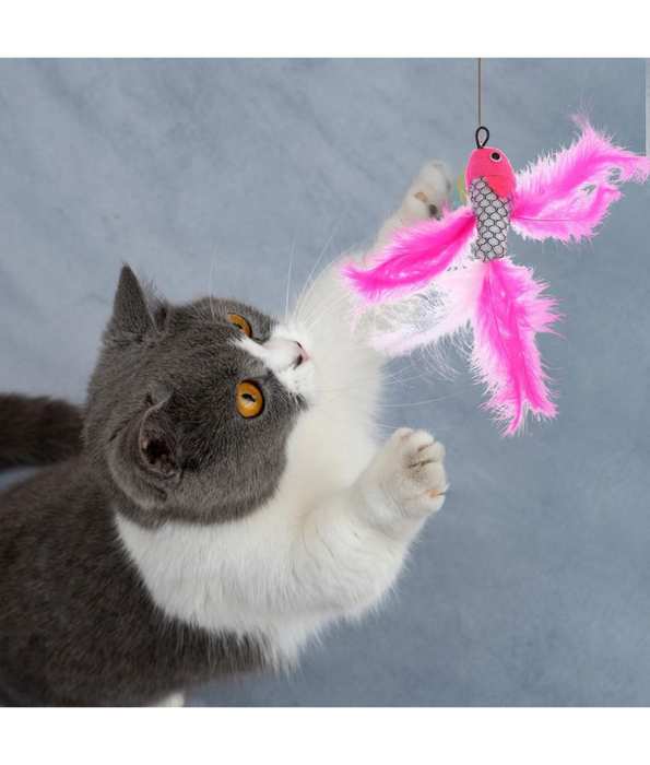Pet Interest - Sea Fish Replacement Plush Cat Toy with Silvervine & Bell, Feathered Cat Toy
