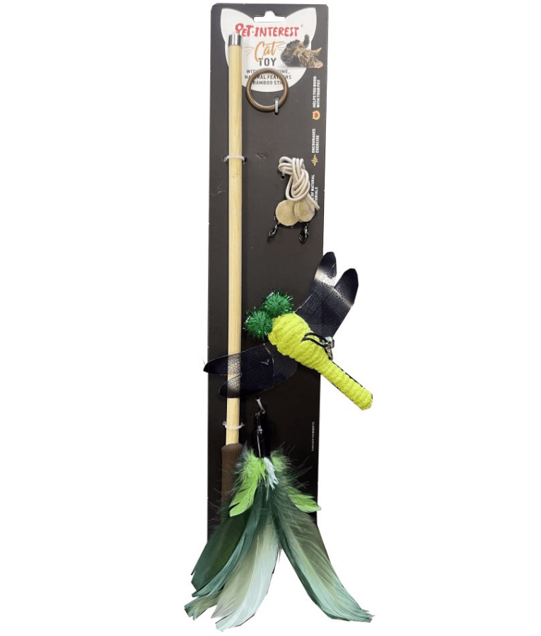 Pet Interest - Bamboo Stick with Silvervine Green Dragonfly Cat Teaser Toy