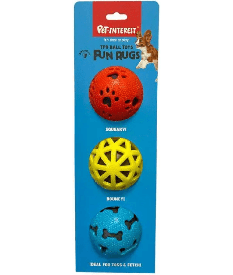 Pet Interest - Bouncy Balls with Squeaker, TPR Dog Toy Set - 3 pcs