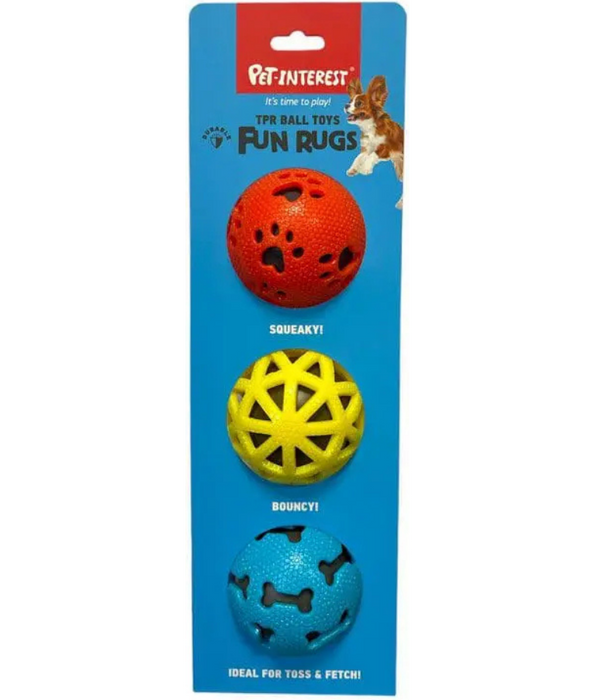 Pet Interest - Bouncy Balls with Squeaker, TPR Dog Toy Set - 3 pcs