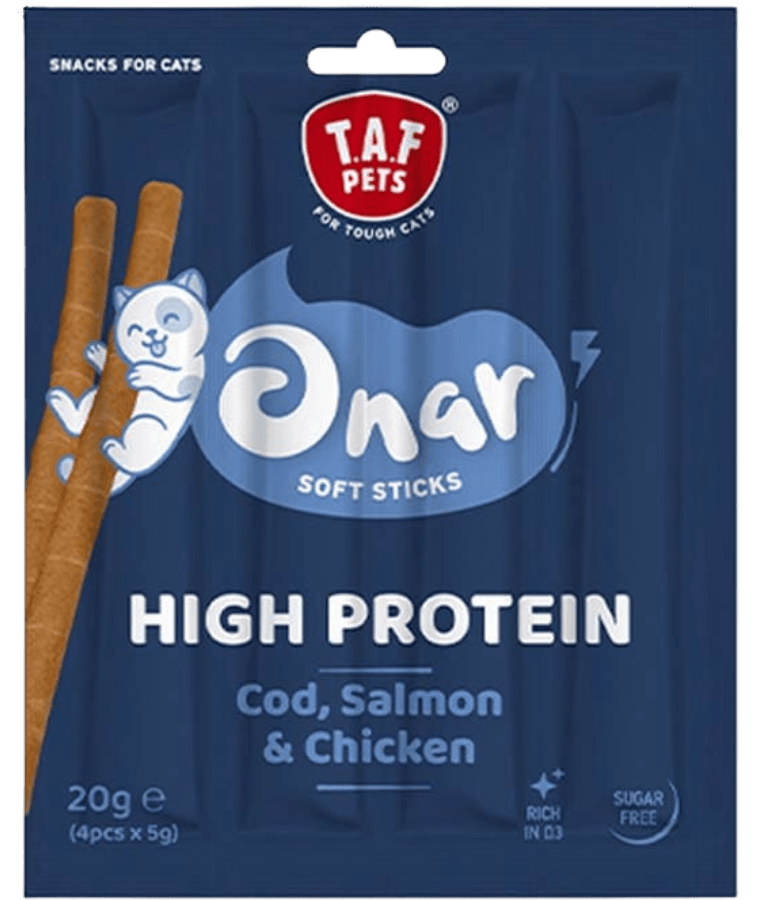 TAF Pets - Onar Soft Sticks, Cod, Salmon & Chicken, High-Protein Soft Cat Treats, All Life Stages - 20g (4x5g)
