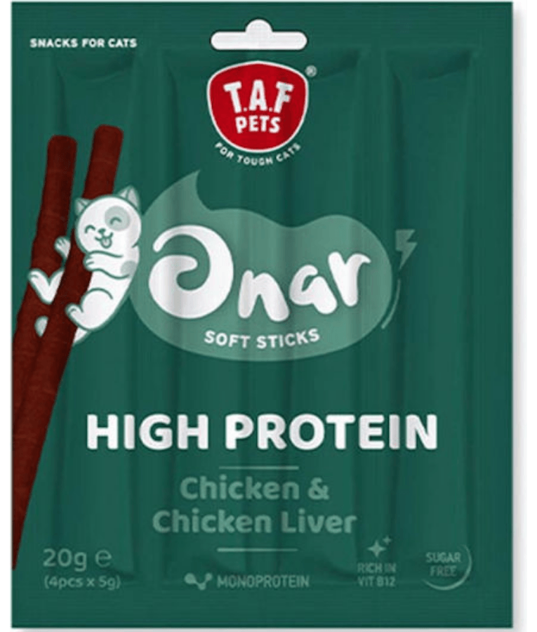 TAF Pets - Onar Soft Sticks, Chicken & Chicken Liver, High-Protein Soft Cat Treats, All Life Stages - 20g (4x5g)