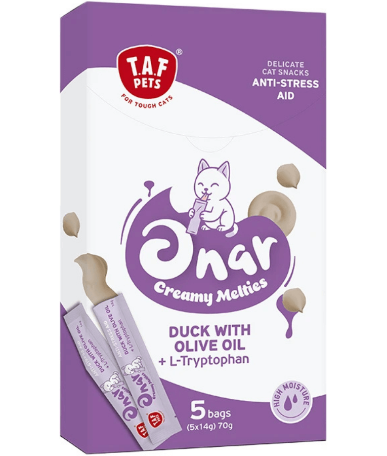 TAF Pets - Onar Creamy Snacks, Duck, Olive Oil & L-Tryptophan, Anti-Stress Creamy Cat Treats, All Life Stages - 70g (5x14g)