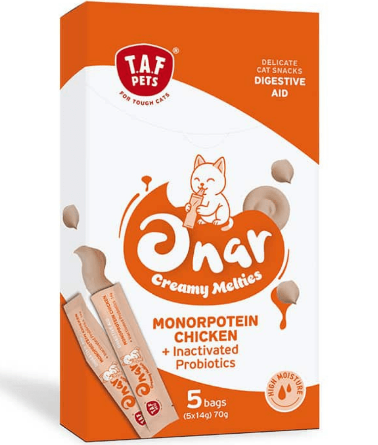 TAF Pets - Onar Creamy Snacks, Monoprotein Chicken, Digestive Aid Creamy Cat Treats, All Life Stages - 70g (5x14g)