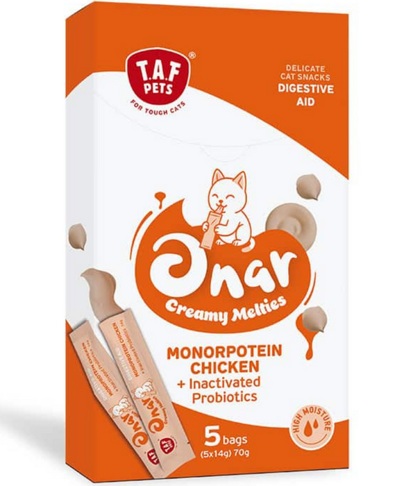 TAF Pets - Onar Creamy Snacks, Monoprotein Chicken, Digestive Aid Creamy Cat Treats, All Life Stages - 70g (5x14g)