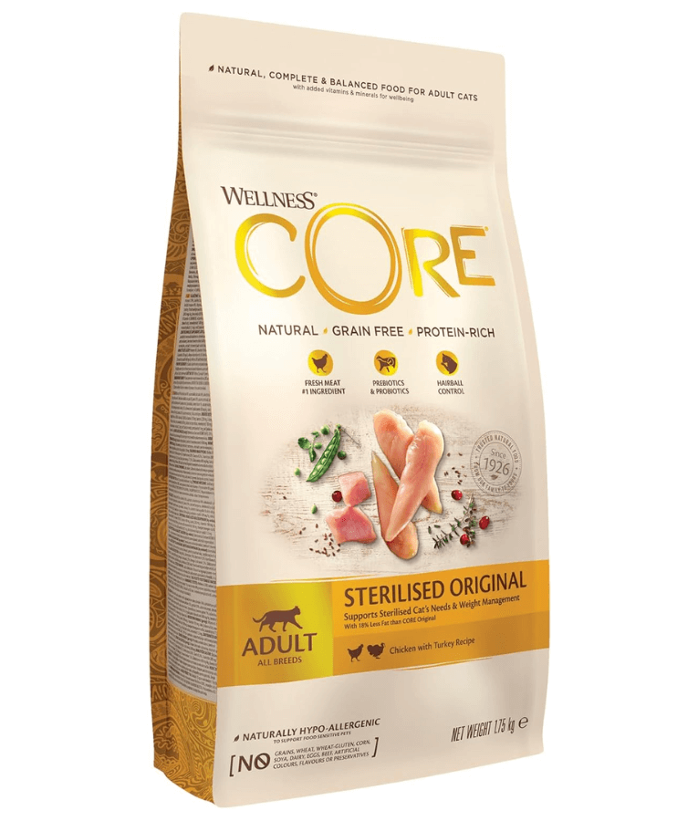 Wellness Core Dry Cat Food - Sterilized Chicken & Turkey Dry Cat Food – Weight Control, Hairball Support, Grain-Free 1.75kg