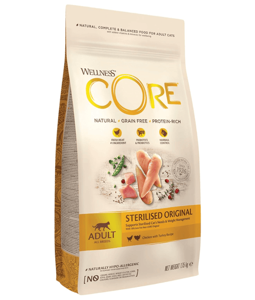 Wellness Core Dry Cat Food - Sterilized Chicken & Turkey Dry Cat Food – Weight Control, Hairball Support, Grain-Free 1.75kg