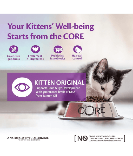 Wellness CORE Dry Cat Food – Grain-Free Kitten Original with Chicken & Turkey, Hairball Control, for Brain & Eye Development 1.75kg