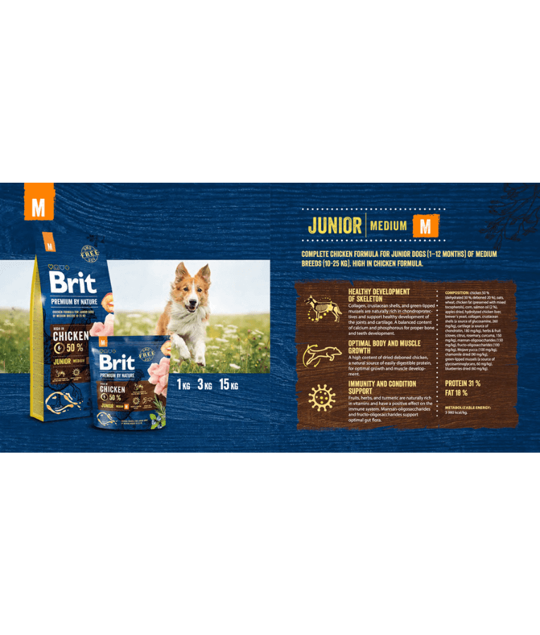 Brit Premium - Medium Breed Junior With Chicken 3Kg -15kg