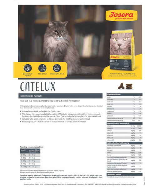 Josera - Catelux - Duck Formula Hairball, Skin & Urinary Support – Perfect for Finicky Cats – 2kg