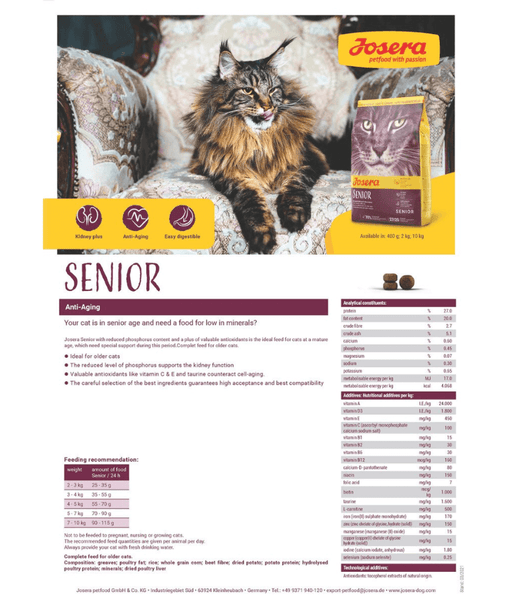 Josera - Poultry Formula for Senior Cats with Kidney Support, Antioxidants & Longevity Boost – 2kg