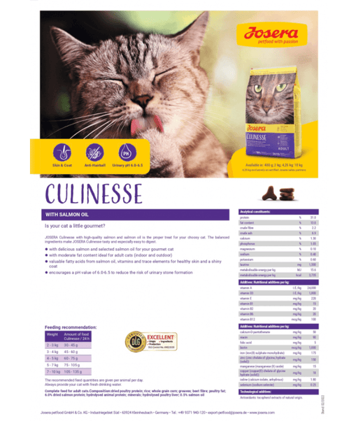 Josera - Culinesse - For Finicky Cats with Skin, Hairball & Urinary Support - 2kg