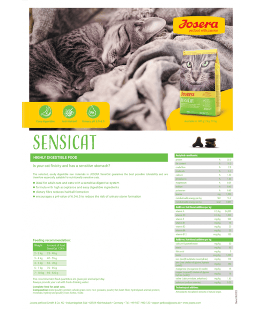 Josera - Sensicat - For Sensitive Cats with Hairball Control & Urinary Health - 2kg