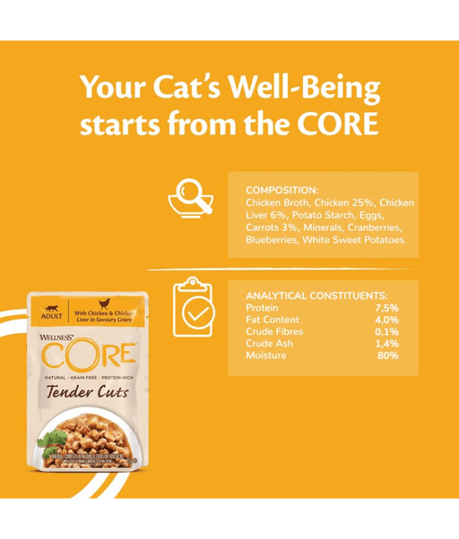Wellness CORE Tender Cuts Chicken & Chicken Liver in Savory Gravy 85g