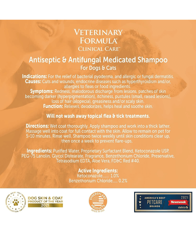 Synergy Labs - Veterinary Formula, Clinical Care Antiseptic and Antifungal Shampoo for Dogs and Cats - 473ml