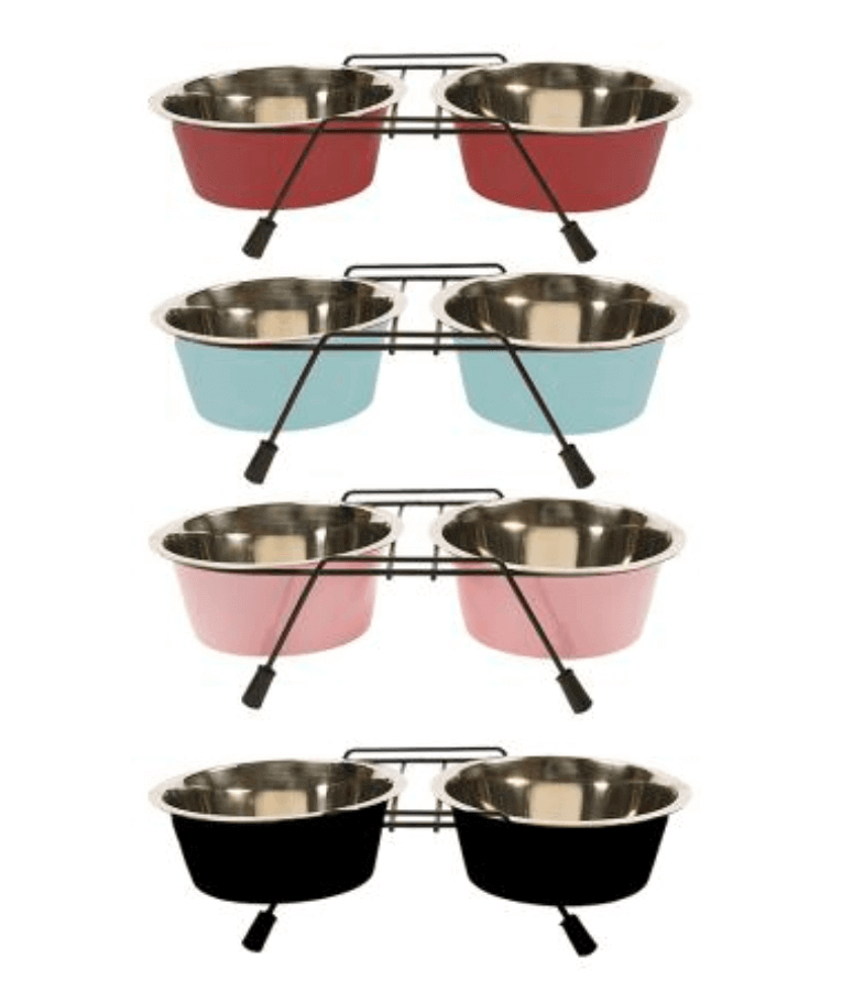 Duvo - Twin Feeders Dinner Set Wire Stand Bowl Red