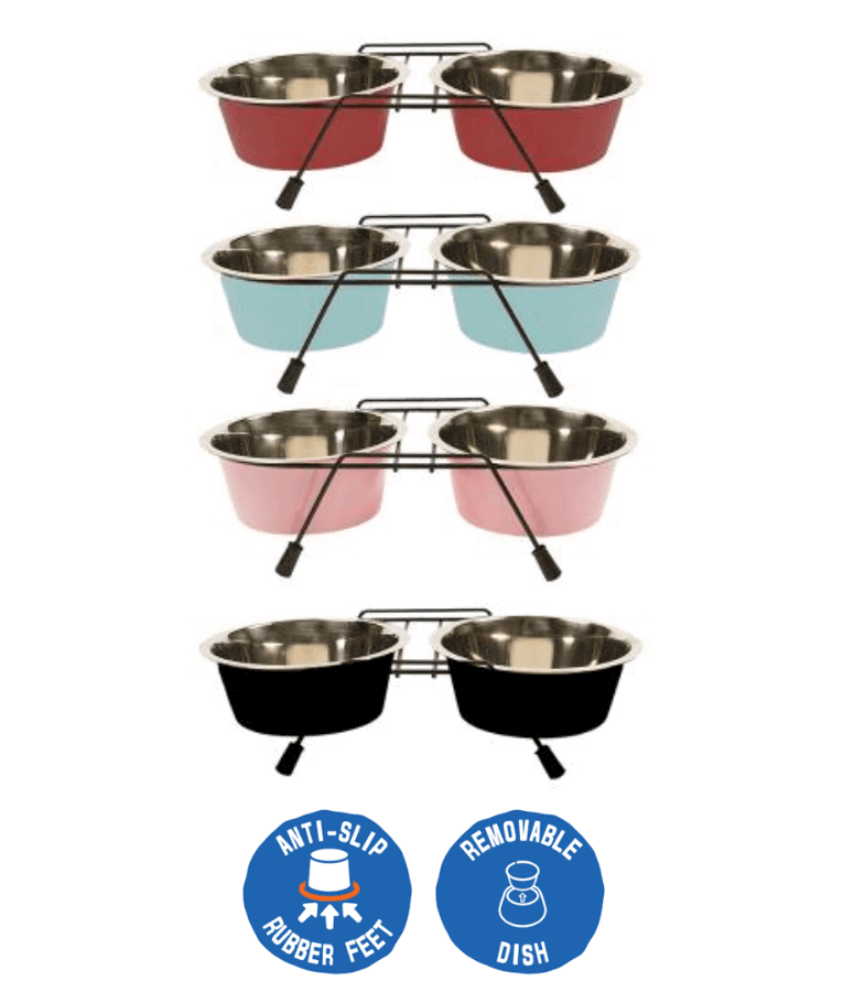 Duvo - Twin Feeders Dinner Set Wire Stand Bowl Red