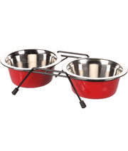 Duvo - Twin Feeders Dinner Set Wire Stand Bowl Red