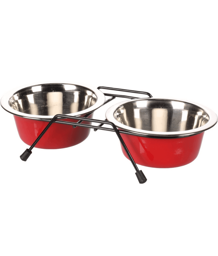 Duvo - Twin Feeders Dinner Set Wire Stand Bowl Red