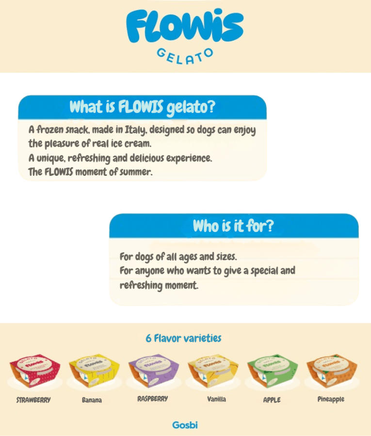 Gosbi - Flowis Gelato, Raspberry Flavor, Frozen Dog Treat for All Dogs - 40g