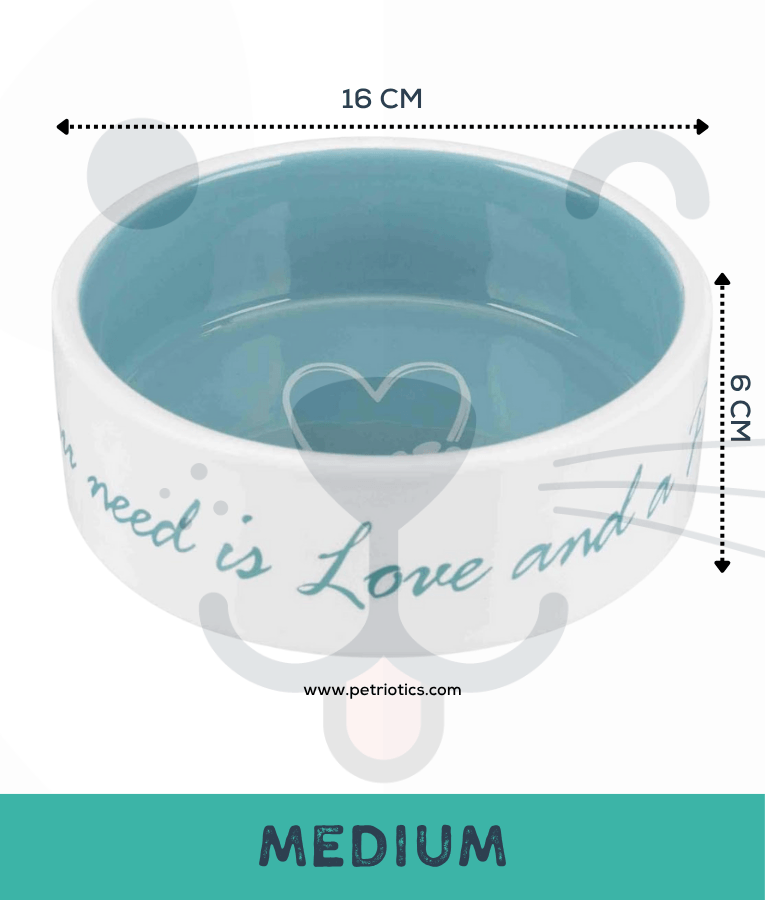 Trixie - Pet’s Home Ceramic Bowl, Cream/Petrol, For Cats & Small/Mediun Dogs - Small, Medium