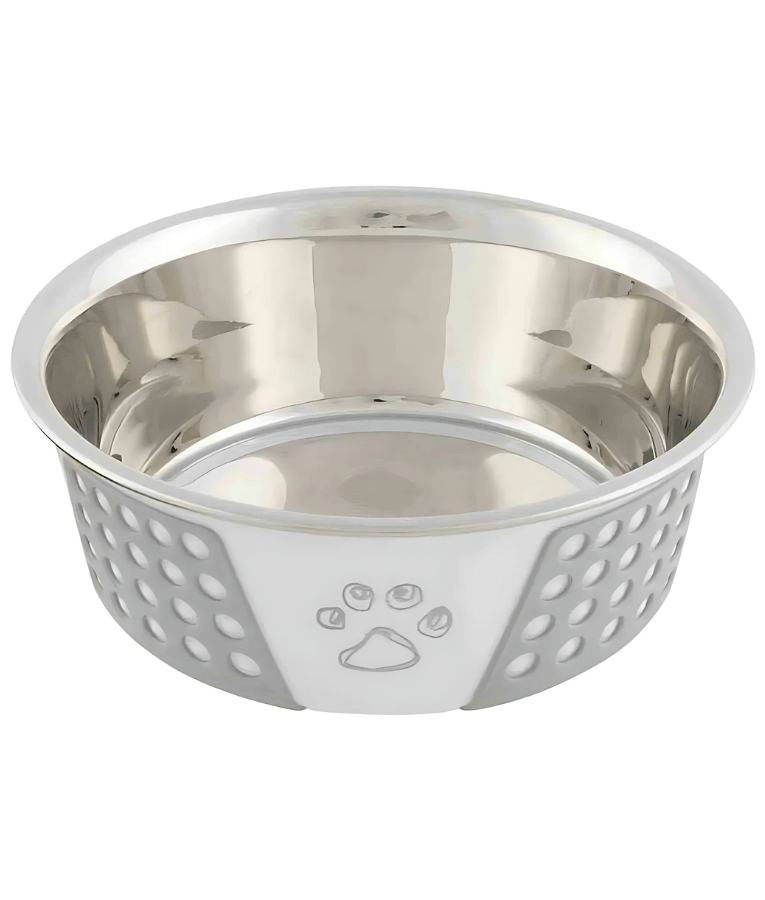 Trixie - Stainless Steel Bowl, For Cats And Mini Dogs, With Silicone - 0.4 Litre, White/Grey