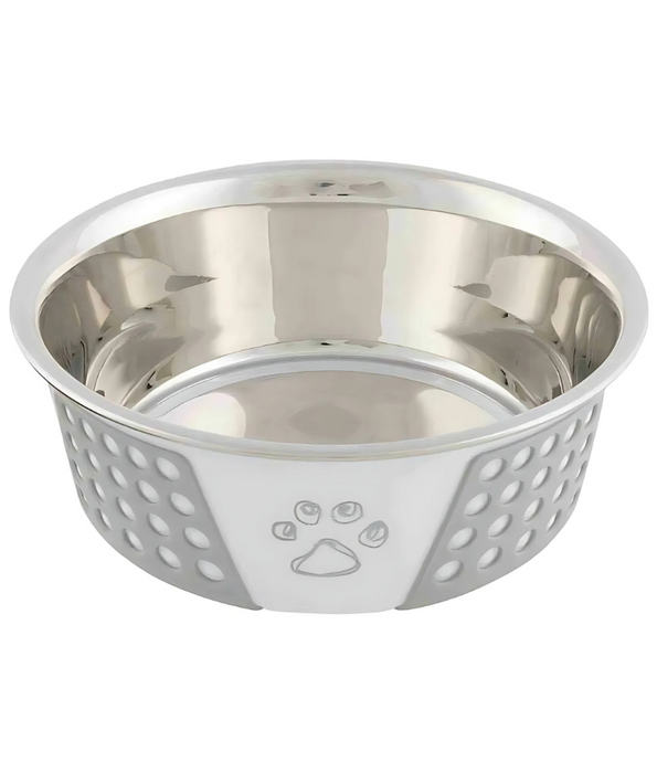 Trixie - Stainless Steel Bowl, For Cats And Mini Dogs, With Silicone - 0.4 Litre, White/Grey