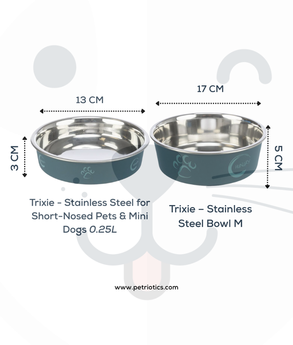 Trixie - Stainless Steel Bowl, Green, plastic coating, rubber base, non-slip - XSmall, Small, Medium