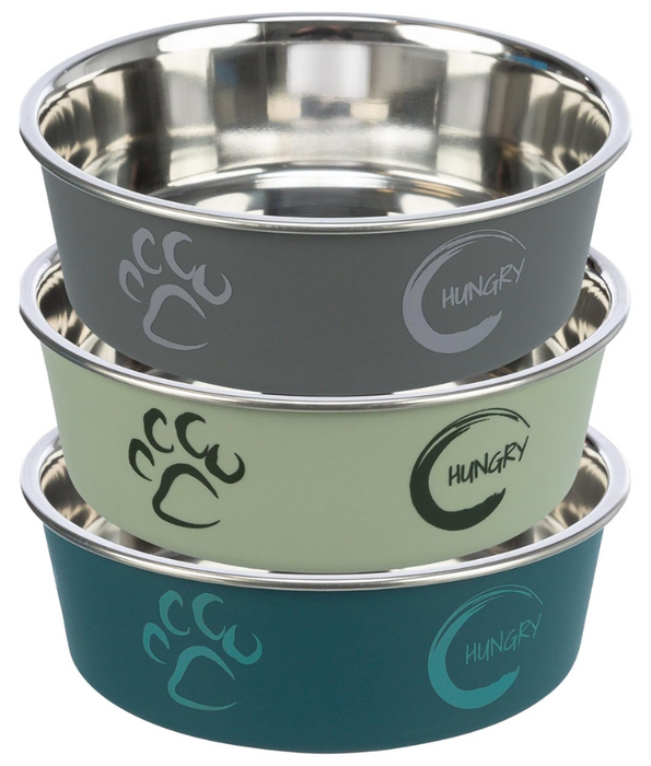 Trixie - Stainless Steel Bowl, Green, plastic coating, rubber base, non-slip - XSmall, Small, Medium