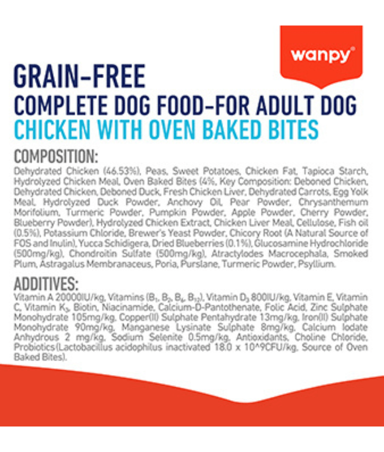 Wanpy - Grain-Free Chicken Adult, Small & Medium Breed Sizes Dry Dog Food, High Animal Protein, Joint & Digestive Support - 1.5 kg - 12 kg