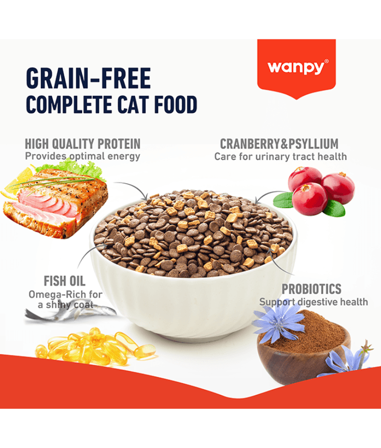 Wanpy - Grain-Free Tuna Adult Cat Food, High Animal Protein, Digestive & Immune Support - 1.5 kg